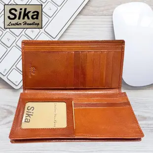 Sika 真皮100%義大利牛皮／男用長夾／11卡片/拉鍊零錢包 (淺咖啡色-A8308-01)