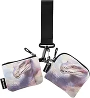 [XYMZR] Mini Zip Around Wristlet keychain Wallet Snake White Watercolor for Women Personalized Pattern Detachable Dual Pouch Wristlet Portable Wallet Phone Coin Purse, Multi-colored, One Size