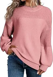 [NAVYN] Women's Fall Winter Crew Neck Long Sleeve Christmas Knitted Sweaters Loose Thermal Knit Pullovers Tops Womens Clothes(Pink,M/Medium)
