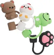 JOINPAYA 4pcs Cute Animal Silicone Straw Covers Frog Bear Rabbit Chick Drink Toppers Dust Protection for Home School Outdoor Activities