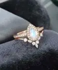 3CT Pear Cut Lab Created Fire Opal Wedding Bridal Ring Set 14k Rose Gold Plated