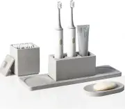 Bathroom Accessory Set Grey, Diatomite, Bathroom Accessories Countertop Complete