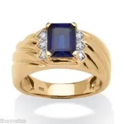 18K GOLD OVER STERLING SILVER EMERALD CUT SAPPHIRE RING SIZE 8 9 10 11 12 13