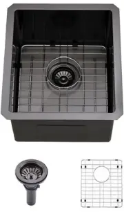 Undermount Bar Sink-Bokaiya 15x17 Inch Black Stainless Steel Single Bowl -GRID