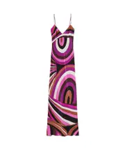 Emilio Pucci Iride-Printed V-Neck Dress IT42 Fuchsia/dark purple/chocolate brown/white
