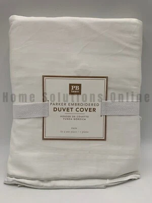 Pottery Barn Teen Parker Embroidered Sateen Duvet Cover Light Gray Twin #A1380
