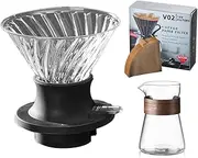 Pour Over Coffee Maker, 18 oz Borosilicate Glass Set with 100 pcs V60 Paper Filter - Coffee Dripper with Control Buttons Allowing Coffee to Flow or Stay in Place, 1-3 Cups, Clear
