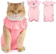 Avont Cat Recovery Suit - Kitten Onesie for Cats After Surgery, Cone of Shame Alternative Surgical Spay Suit with Ruffles for Female Cat, Post-Surgery or Skin Diseases Protection -Pink (L)