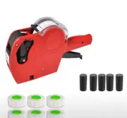 Price Tag Gun Labeller Pricing Machine Kit 6 Roll Labels Red