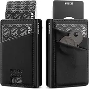 [VULKIT] Credit Card Holder with Money Pocket Pop up Wallet Metal Card Case RFID Blocking for Airtag, Coins and Cash Black