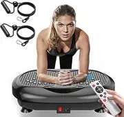 Natini Fitness device with vibration plate for full body training, vibration platform and lymphatic drainage for weight loss, home gym, Pilates bar + resistance bands + remote control (black)