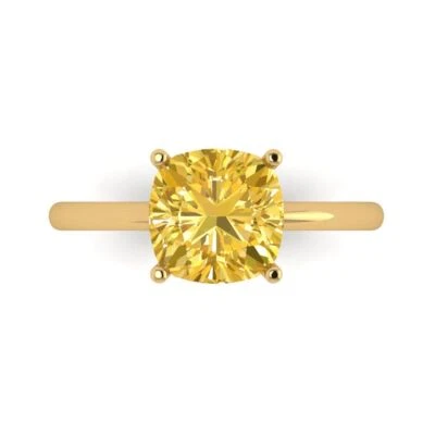 2.5Ct Cushion Cut Natural Citrine Solid 14K/18K Gold Solitaire Engagement Ring