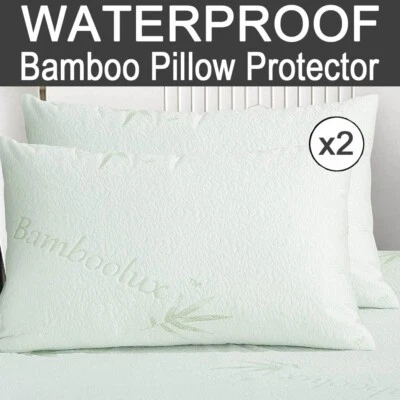 2x Waterproof Pillow Protectors Breathable Bamboo Pillow Cover Cases Ultra Soft