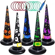 Poptrend 5PK Halloween Toys Halloween Games Inflatable Witch Hat Ring Toss Game, Halloween Inflatable Ring Toss Game with Air Pump. Games Toys for Kids Adults,Halloween Decorations (Witch Hat, 5PK)