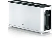 Braun HT 3110 WH Toaster, Long Slot, Extra Wide Toast Chamber, Removable Crumb Drawer, Warming and Defrosting Function, 7 Roasting Levels, Separate Bun Attachment, White