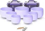 Hye-eun Purple Crystal Singing Bowls Set of 7Pcs 432hz Quartz Frosted Sound Bowls with Carrying Case for Yoga Meditation Healing Percussion Instruments