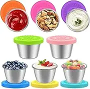 8Pcs Salad Dressing Container, 2.4 oz Small Condiment Container with Lids, Portable 304 Stainless Steel Dipping Sauce Cups, Reusable Leakproof Dip Sauce Condiment Cups for Kids Adults