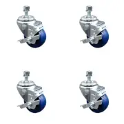 3 Inch SS Solid Polyurethane Swivel 3/8 Inch Threaded Stem Caster Set Brake SCC