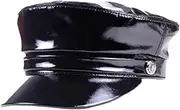 [Generic] Men Women Real Patent Leather Berets Caps Belt Buckle Students Flat Navy Hats Korean Casquette