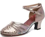 [TangDao] Women Ballroom Latin Dance Shoes, Mid Heels Ankle Strap Dance Heels for Outdoor, Tango Rumba Salsa Dance Shoes