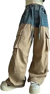 [Generic] Bundle Girl Clothes Spring and Autumn New Models for Middle and Large Children with Big Pockets Personalized Retro Wide Leg Pants Trendy and Cool Loose Casual Overalls Ruffled Pants for Toddler Girl