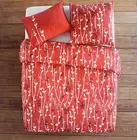 WEST ELM Pressed Flower Full Queen DUVET COVER + one standard Sham 2pc Red