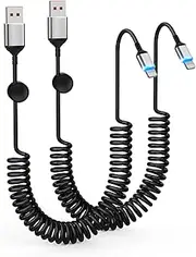 Coiled Lightning Cable,2 Pack,3FT iPhone Cord for Car Apple CarPlay Cable [MFi Certified] iPhone Charger Cable,Retractable Short USB to Lightning Cable for iPhone 14/13/12/11,Pad,AirPods - Black