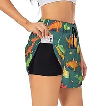 [GaxfjRu] Many Small Dinosaur Print Women's Running Shorts High Waisted Running Shorts Pocket Sporty Gym Elastic Short