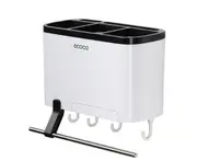 ECOCO Kitchen Rack Spoon Storage Box Rack Kitchen Cutlery Organizer Tableware Draining Chopstick Cage with Water Outlet Tray - white