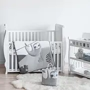 MY LITTLE ZONE Crib Bedding Set Neutral, 5pc Baby Bedding Set Includes Baby Comforter, Fitted Sheets, Changing Pad Cover, Crib Skirt, White-Gray Crib Comforter Set, Sloth Nursery Bedding