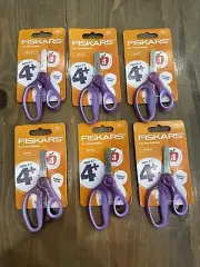 6 Pcs Fiskars SoftGrip Kids Scissors, 5", Blunt, for Kids 4+, Purple Glitter