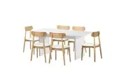 Oikiture 6-Seater Dining Table and Chairs Natural & White