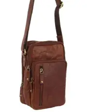 [PIERRE CARDIN] Rustic Leather Cross-Body Bag in Chestnut
