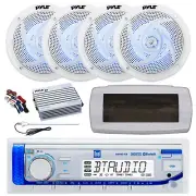 Dual Bluetooth Marine Receiver,Cover, Antenna,Amp w/Kit, 4x 4" LED White Speaker