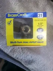 Brass Craft Multi-Turn Dual Outlet Valve 1/2" inlet CR1901LRXR1 3/8" Outlet -NEW