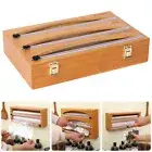 Bamboo Food Wrap Dispenser Cutter Foil Cling Film Storage Holder Box Kitchen BRI