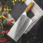 Cleaver Knife Laser Damascus Pattern Stainless Steel Wood Handle Slicing Butcher
