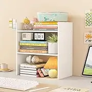 Hbluefat Desktop Bookshelf, 2-Tier Small Wooden Freestanding Bookcase, Modern Book Organizer Storage for Home Office, Living Room, Bedroom (White)