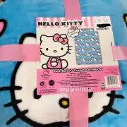 Hello Kitty Blue Rainbows & Hearts Plush Blanket Twin XL 60in x 96in (NWT)