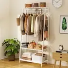 Large Portable Clothes Rack Airer Rail Garment Wardrobe Bamboo Storage Shelves