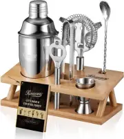 KITESSENSU Cocktail Shaker Set Bartender Kit 6-Piece Silver Bar Set with Stan...