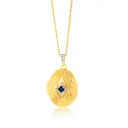 Natural Oval Black Sapphire & Diamond Locket in 9ct Yellow Gold