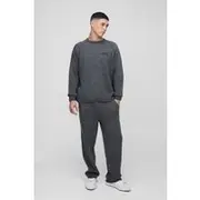 Mens Black Oversized Knitted Raglan Jumper & Regular Jogger Tracksuit