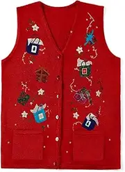 [SOLILOQUY] Christmas Vest for Women Reindeer Santa Snowman Embroidery Sweater Sleeveless Ugly Xmas Knit Tank Top