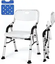 Shower Chair Adjustable Bathtub Tub Bench Big Non-Slip Rubber Tips Bath Chair with Back and Armrests Shower Stool for Elderly Disabled Bathroom