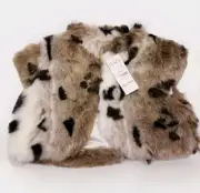 The Childrens Place Spotted Faux Fur Cropped Girl Vest Jacket Sz 24 M Brown. NWT