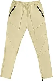 [Generic] Mens Gym Athletic Running Sweatpants Open Bottom Stretch Workout Pants Slim Fit Water Resistant Zipper Pocket Track Pant
