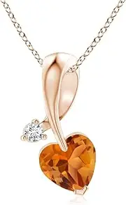 [Angara] Natural Heart-Shaped Citrine Ribbon Pendant Necklace with Diamond in 14ct Solid Gold for Women | November Birthstone Jewellery for Her