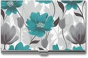 [VFMKT] Slim Metal Business Card Holder Portable Business Card Case Pocket Name Card Holder Teal Grey And White Floral Wallet for Men Women Office Travel