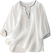 [Generic] Summer Tops Loose Fit Spring Shirts Round Neck Outfits Fashion Shirts, White, X-Large